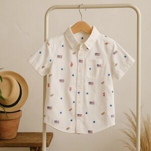 NEW Carter's Boys Casual American Button Up with Flag Vacation BBQ Summer Shirt